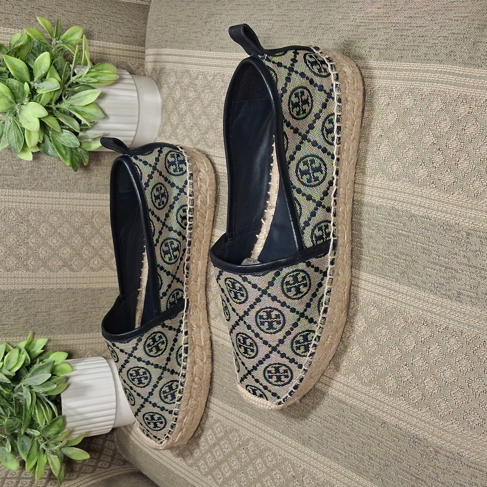 Tory Burch Beige and Black Logo Espadrilles - Picture 4 of 16